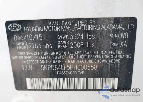 2017 Hyundai Elantra Limited z USA, uszkodzony, nr VIN 5NPD84LF5HH000558